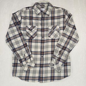Hurley Mens L Plaid Flannel Shirt Cream Navy Brown Skater Streetwear HFA23SMT